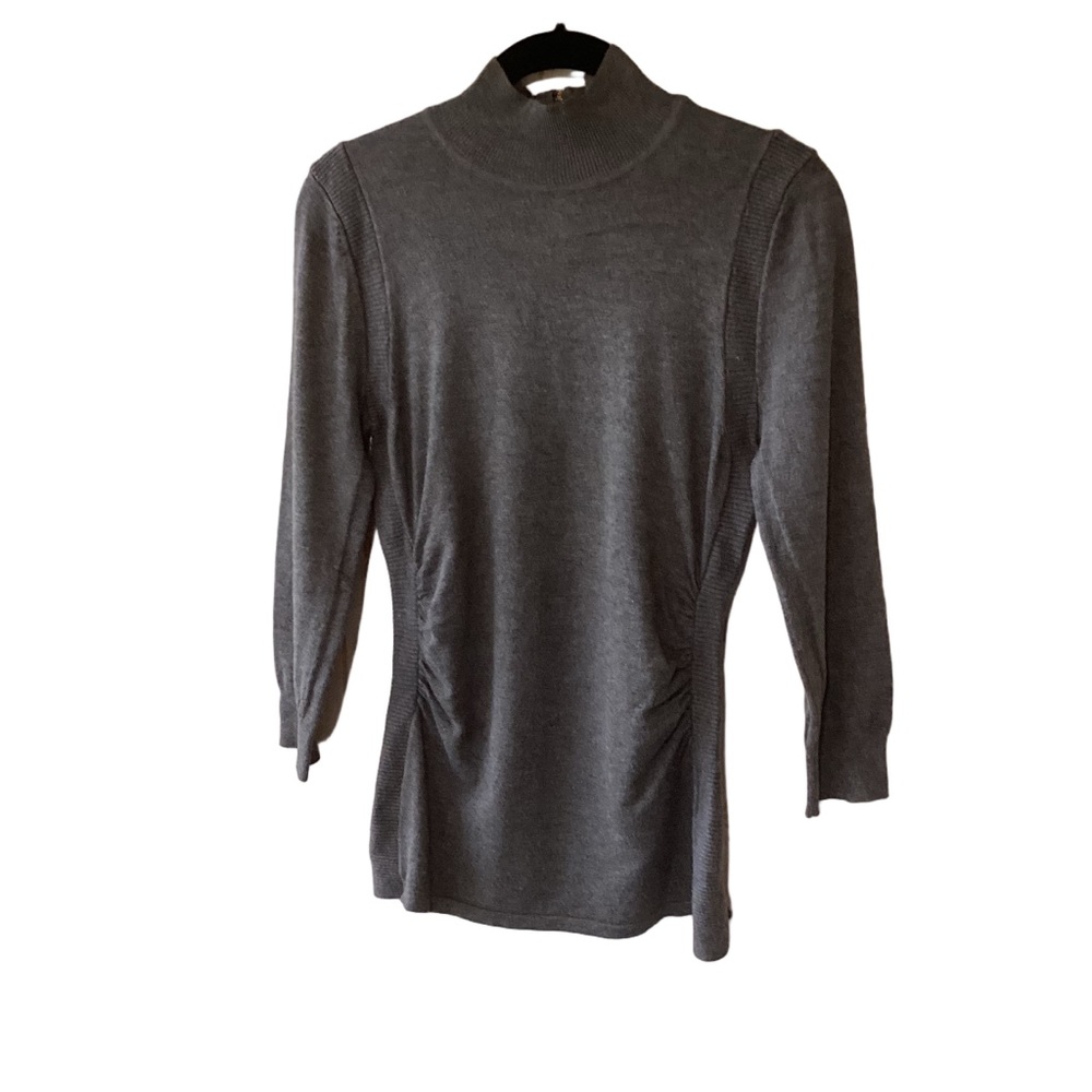 Philosophy Gray Sweater Mock Neckline Ruched Sides Back Zip Rayon Blend Size S